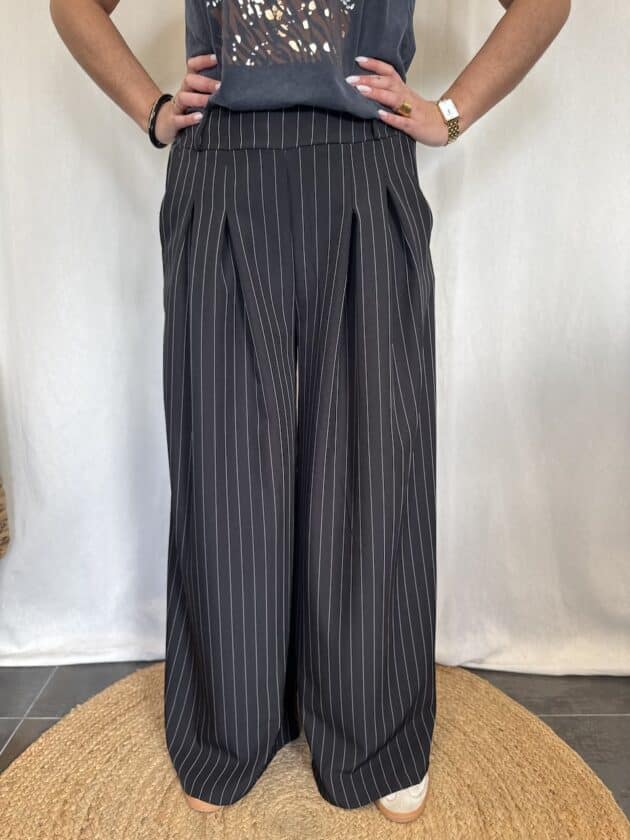 Pantalon noir rayé - MELINE – Image 5