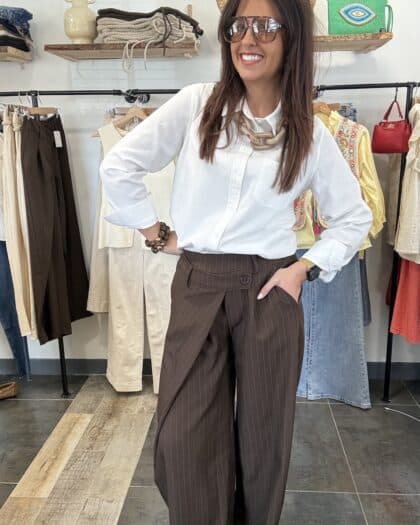 Pantalon marron rayé - FABIO