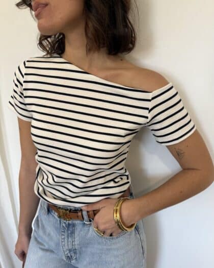 T-shirt asymétrique marinière - CLARA